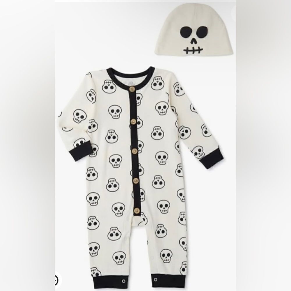 Way To Celebrate Halloween Pajamas Sz 6/9 Month Skulls Sleeper Romper Skeleton